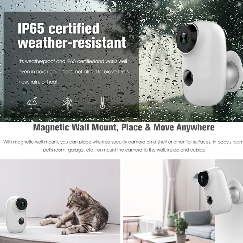  1080P 100% Wire-Free Rechargeable Wireless Cloud Storage Outdoor Security Battery Camera WiFi CCTV  - 32976205173