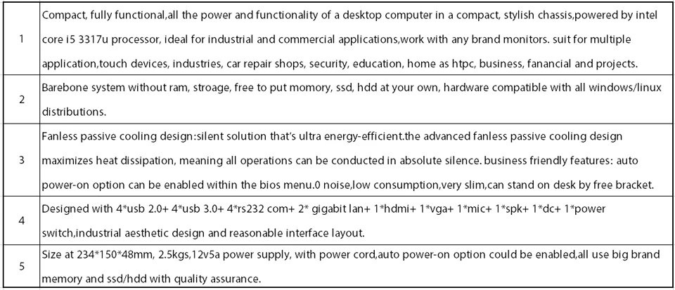 Безвентиляторный промышленный ПК, мини компьютер, Windows 10 Pro/Linux, Intel Core I5 3317U, [HUNSN IM02], (1VGA/1 HDMI/4USB2. 0/4USB3. 0/2LAN)