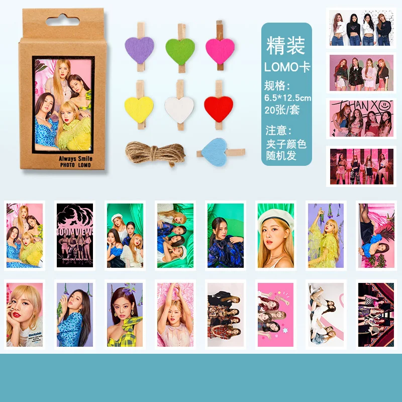 

Kpop Kpop BLACKPINK LISA ROSE JENNIE JISOO LOMO Cards Photo Cards LOMO 20Pcs Small Cards With 10Pcs Clips And Rope