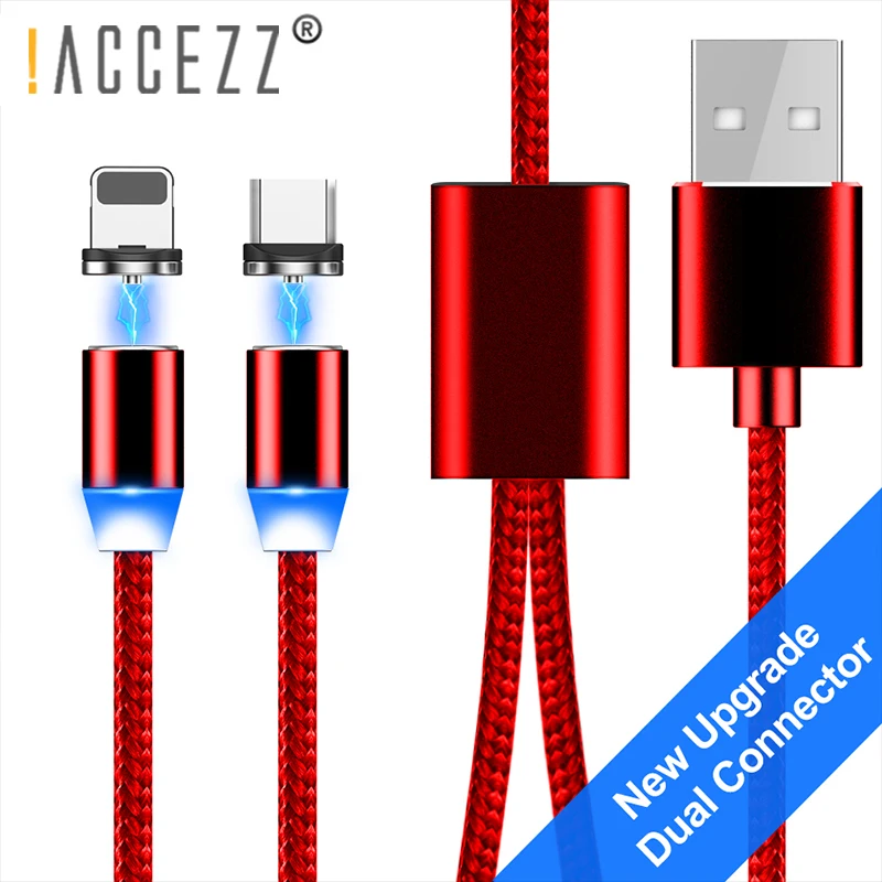 ! ACCEZZ 2 в 1 Магнитный зарядный кабель для IPhone XR X XS MAX Android Micro USB Type C Redmi Huawei Xiaomi 9
