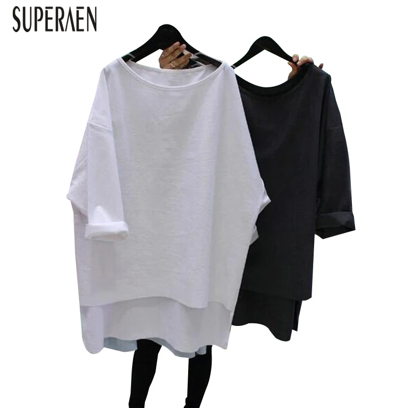 

SuperAen 2019 Summer New Korean Style T Shirt Women Cotton Wild Bat-wing Sleeve Short-sleeved T-shirt Female