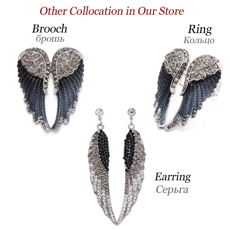 Fashion Angel Wings Ring Punk Biker Jewelry 11 Colors Antique Gold Color Vintage Rhinestone Rings for Men Women