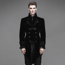 Джентльмен черный бархат Готический барокко винтажный Викторианский Тренч зимняя куртка длинный фрак CT02201