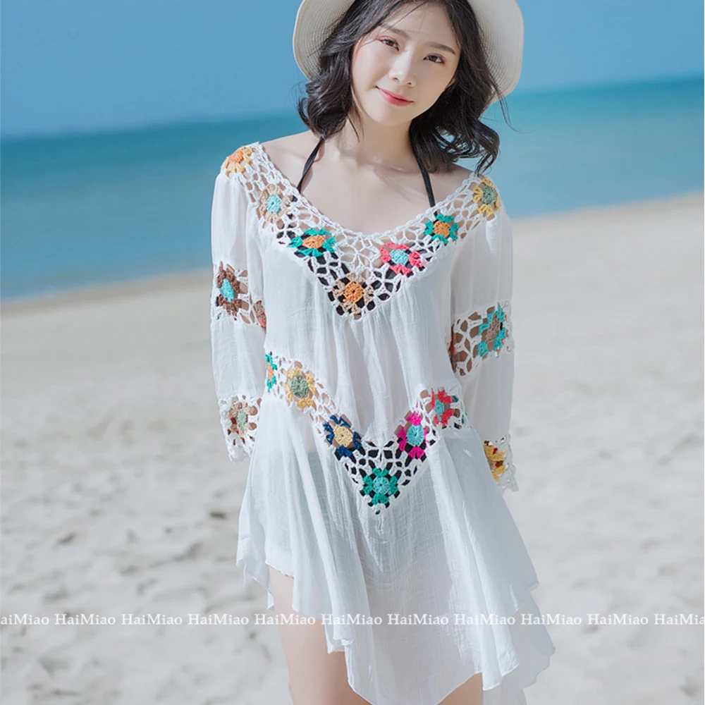 

Bathing Suit Large Pareo Beach Swimsuit 2018 Beach Dress Women Swimwear Summer Dress Hollow Out beach tunics clothes Cover Ups