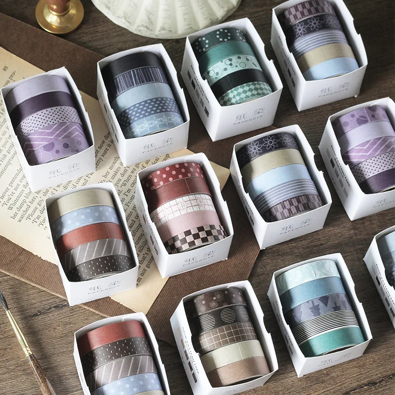 

Masking Tape Set 5 rolls/set 10mm*3m Slim Washi Tape Grid Dot Solid Color DIY Craft Decor Scrapbooking Tape for Diary Album