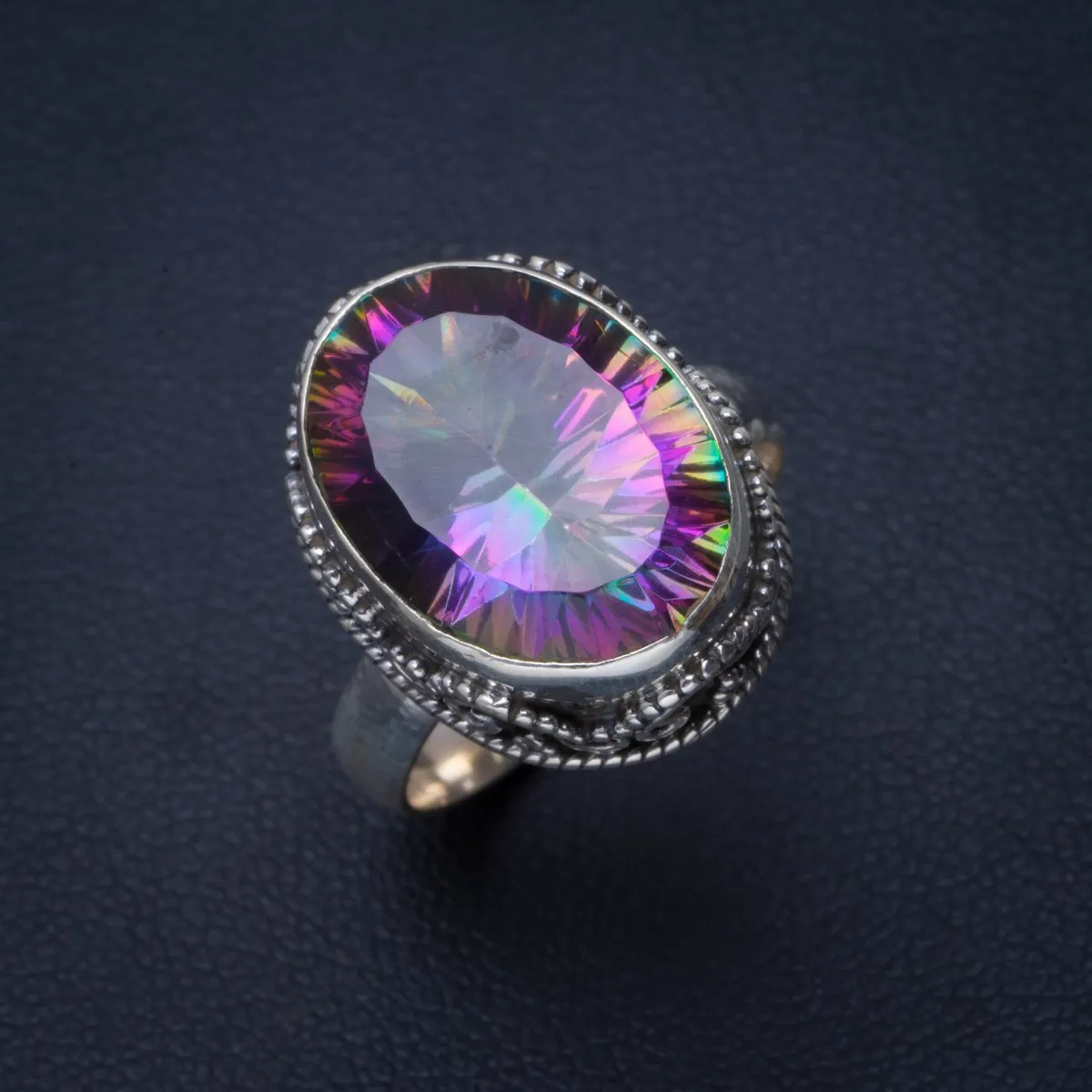 

Natural Mystical Topaz Handmade Unique 925 Sterling Silver Ring 7 B1310