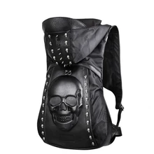 Новинка, модный персональный кожаный рюкзак с 3D черепом, рюкзак с заклепками и черепом с капюшоном, сумка для одежды, сумки через плечо, хип-хоп мужские 585