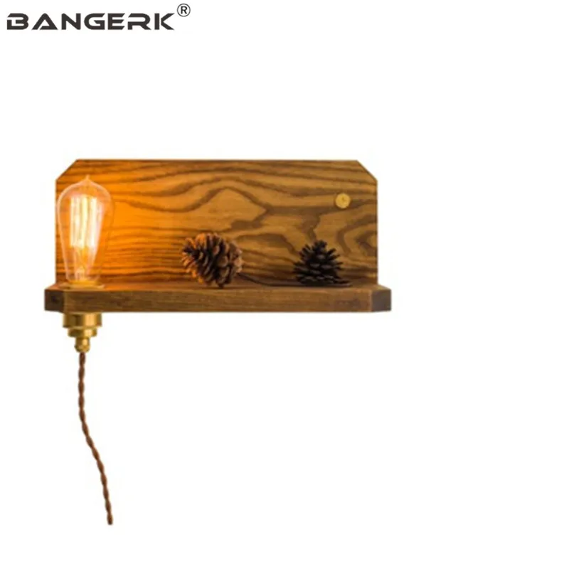 

Nordic Design Dimming Switch Sconce Wall Lights Edison Industrial Vintage Bedside Wall Lamp Wood Brass Loft Home Deco Lighting