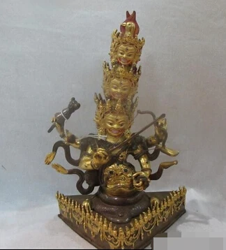 

007879 Tibet Sacred 100% Bronze 24K Gold Bow snake Buddha Protective deities Statue