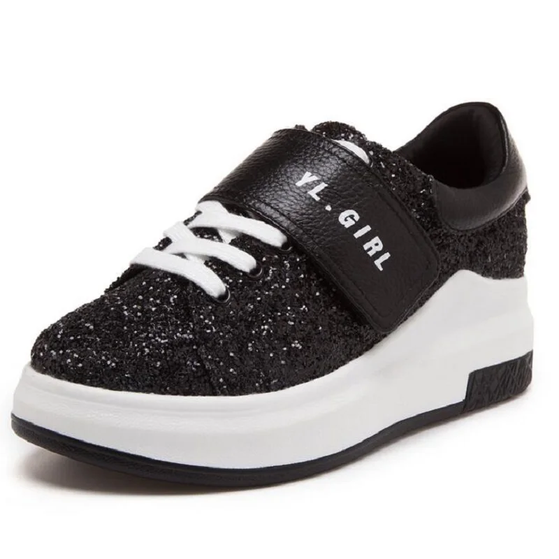 

YL Girl Cool Sequined 2017 Spring Women Casual Shoes Sport Fashion Walking Shoes Wedges Platform Shoes Woman Low Heel Pumps