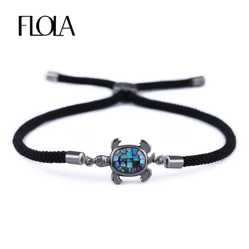FLOLA Black Punk Ablone Shell браслет с черепахами для женщин и мужчин ручная работа веревка