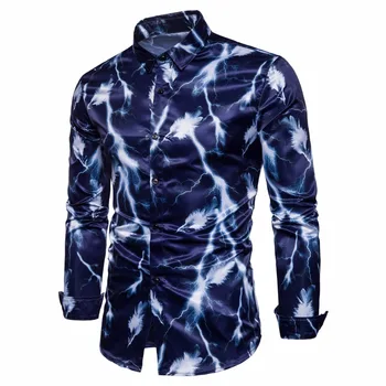 

Brand New Fall Fashion Shirts Men Casual Mens Digital Print Lightning Feather Long Sleeve Shirts For Male Nice S-2XL