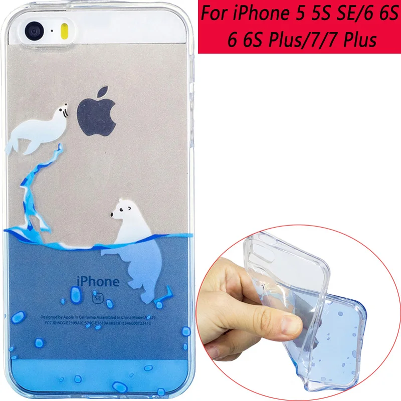 Luxury Silicone Case for iPhone 5 5S SE 6 6S 7 Plus case cover ultra soft TPU lucent cute panda Cover funda |
