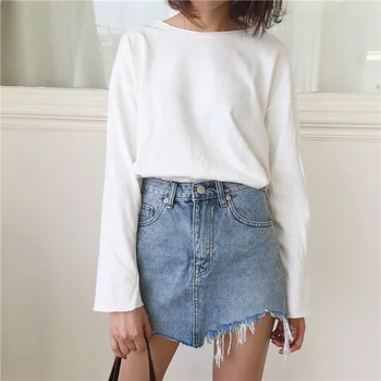 

Summer Pencil Skirt Fashion Sexy High Waist Washed Skirts Women Irregular Edges Denim Skirts All Match Size short Denim Skirt