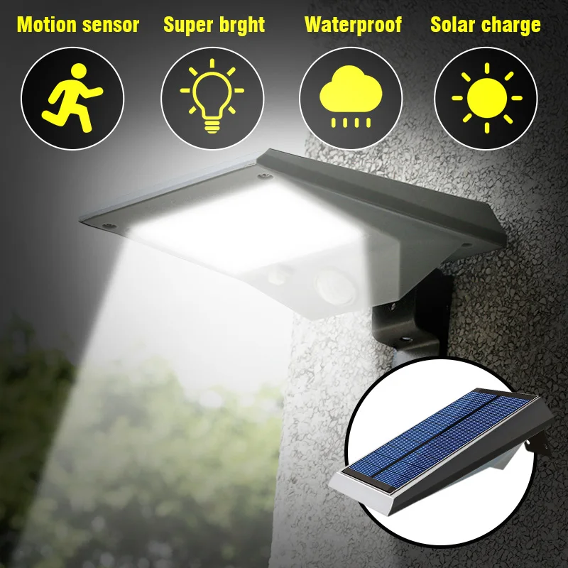

Rechargeable Outdoor Solar Wall Light PIR Motion Sensor Solar Lamp Waterproof Infrared Sensor Garden Light White Spotlight