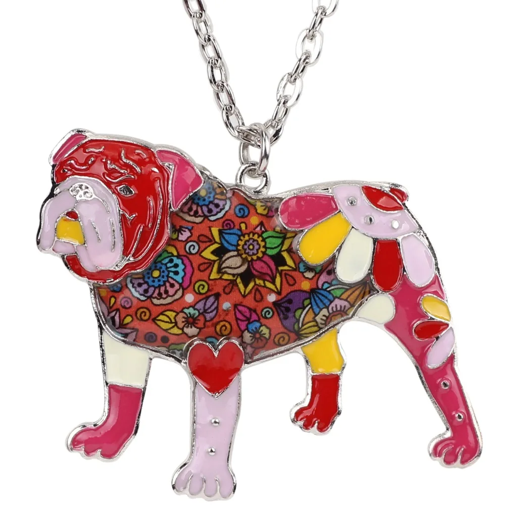 Bonsny стилистика эмаль Английский бульдог бык ожерелье с терьером подвеска новая мода украшение для собаки для женщин
