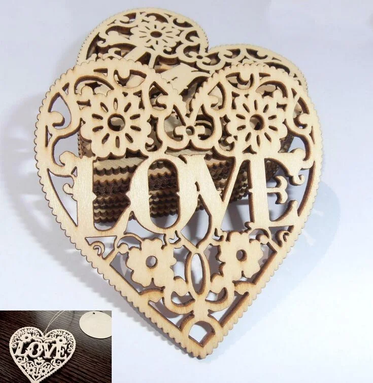 20pcs Laser Cut Decorative Heart Unfinished Wooden Shapes Craft
