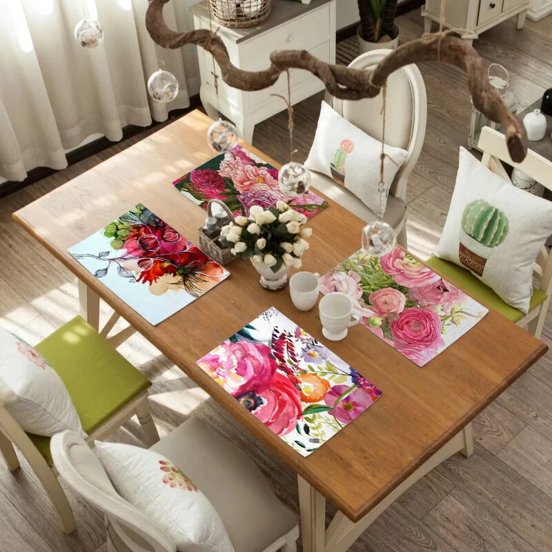 

Table Mat Printed Fabric Blanching Heat Insulation Cup Dish Bowl Tableware Mat Placemats Kitchen Table Coaster Durable