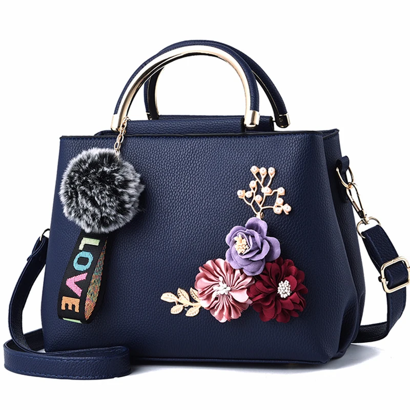 Women Bag Leather Handbag Women Shoulder Bag Tote Flowers Shell Sac A Main Femme Rivets Fur Ball Pendant Luxury Designer Ladies Women Bag Leather Handbag Women Shoulder Bag Tote Flowers Shell Sac A Main Femme Rivets Fur Ball Pendant Luxury Designer Ladies