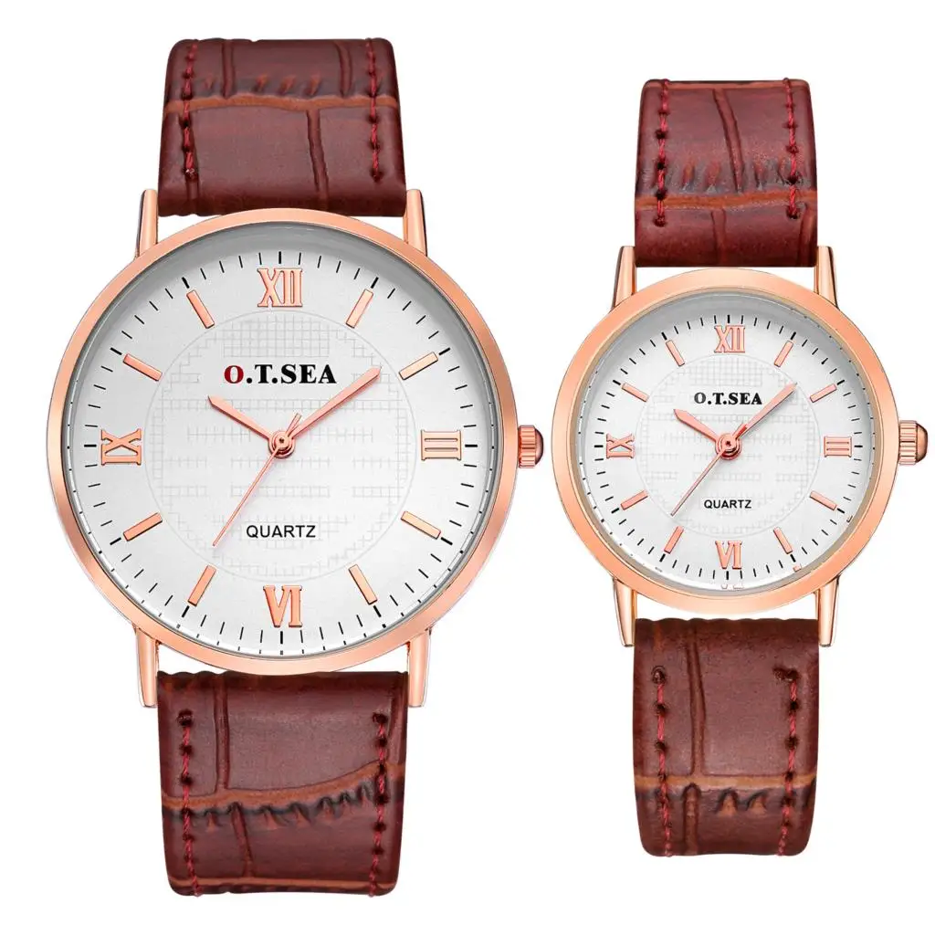 Новое поступление O. T. SEA бренд римские цифры мужские часы с кожаным ремешком для женщин Дамская мода платье кварцевые наручные часы 6688-7