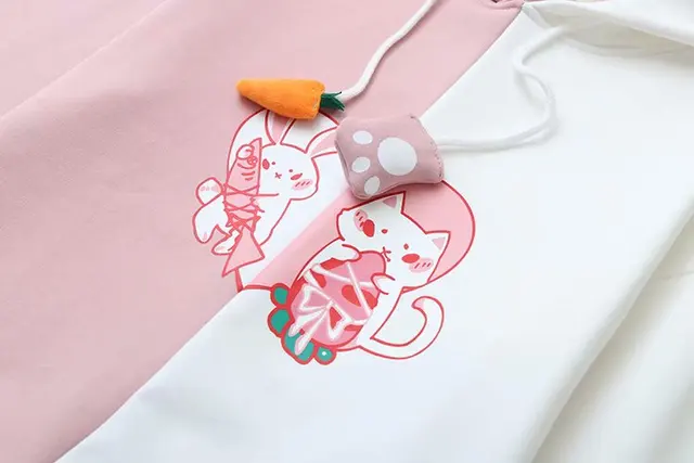 Kawaii Bunny Ear Pink & White Sweater 4