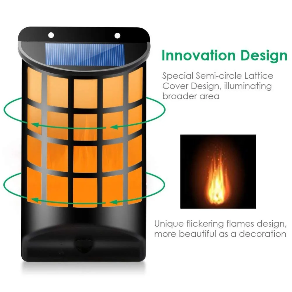 66 шт. светодиодный светильник с огненным пламенем, светильник на солнечной батарее, ландшафтный светильник, энергосберегающий настенный светильник на солнечной батарее для наружного сада