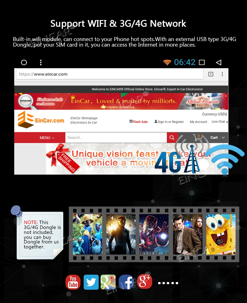 Cheap EinCar In Dash Android 8.1 Double Din 7 inch Capacitive 1024*600 Touch Screen Car Stereo NO DVD Player GPS Navigation WiFi Blue 1