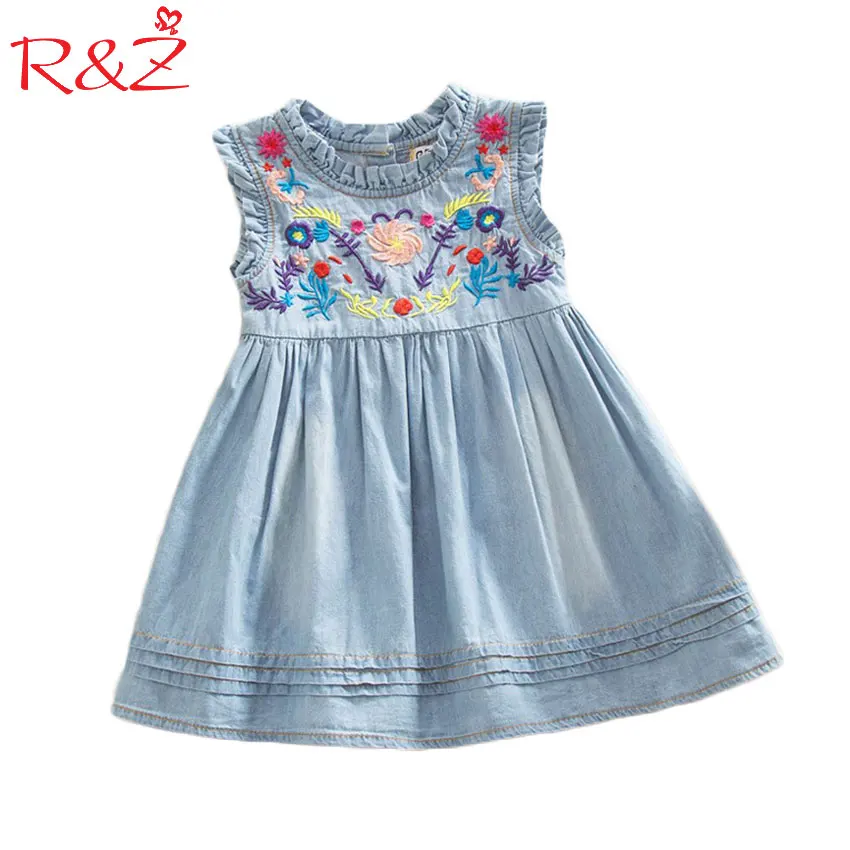 

Girls Denim Dress 2018 Princess Dress embroidered Sleeveless high quality casual comfortable brand children's clothing