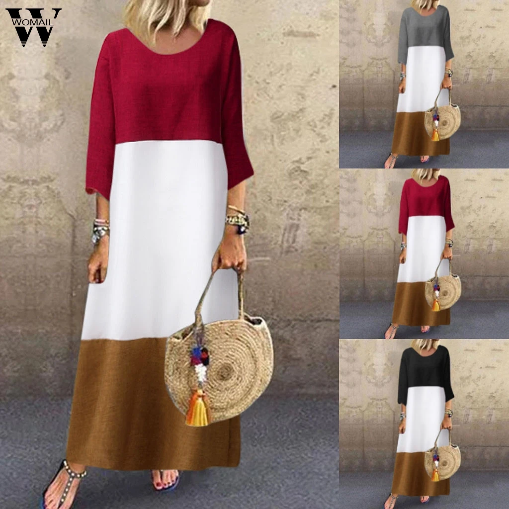 

Womail dresses women Long sleeve Casual Splicing Dress Three Quarter Sleeve Loose Dress arrivals women fashion Dress Ju12