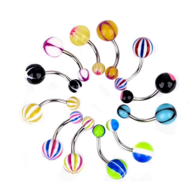 

30/100 pcs/lot Piercing Navel Surgical Steel Single Crystal Rhinestone Belly Button Rings Navel Piercing Barbell Body Piercing