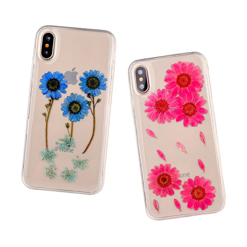 For iphone X Case Fashion Clear Soft TPU Phone iphoneX Cases Coque Real Dried Flowers DIY Handmade Back Cover Newest |