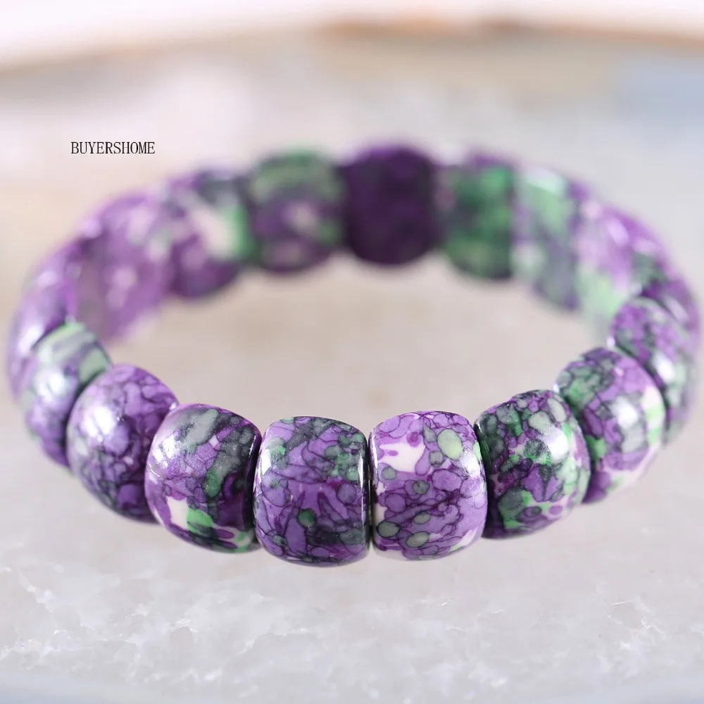 

Free Shipping Women Jewelry Stretch Natural Beads Purple with Green Ocean Stone Bracelet 8" 1Pcs H925
