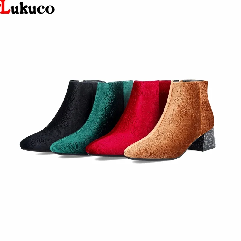 

2018 Women Botas Winter Shoes Plus Size 38 39 40 41 42 43 44 35 46 47 48 Flock PU Leather Medium High Heel Ankle Boot Mujer Shoe