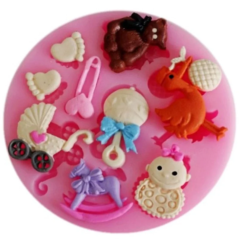 

Baby Bottle Nipples Silicone Mold Pin Baby Feet Girl Shape Bear Trojan Duck Fondant Mold Cake Decoration Mold Fondant Tools
