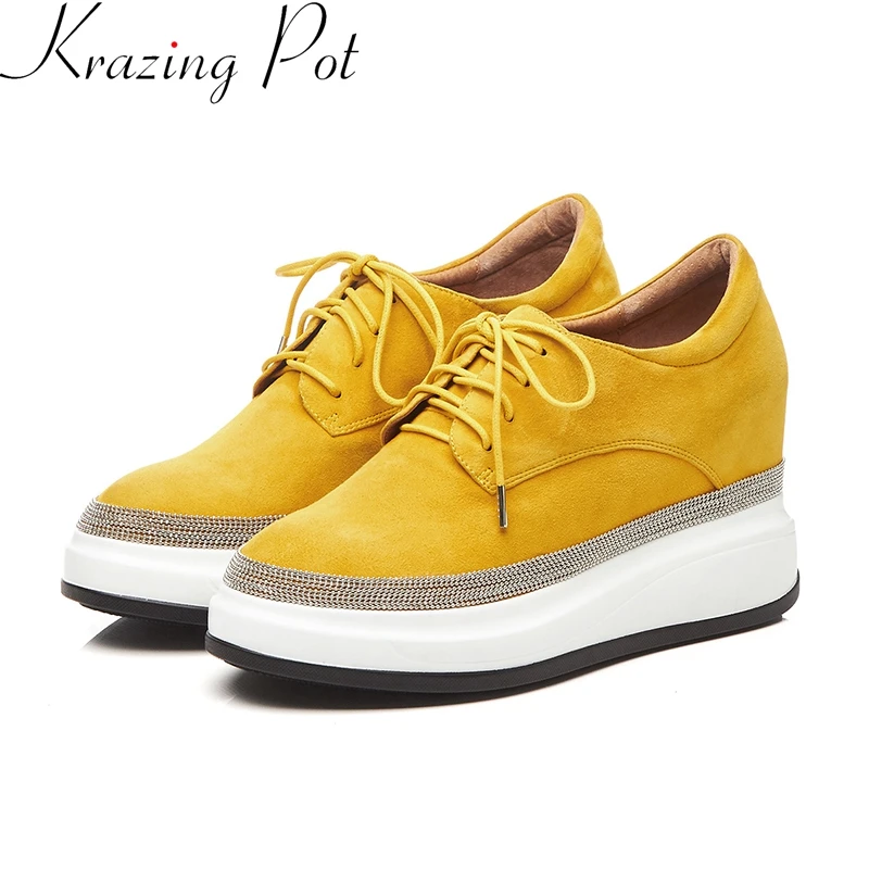 

2019 kid suede platform round toe crystal sneaker lace up solid concise spring shoe increasing casual women vulcanized shoes L18