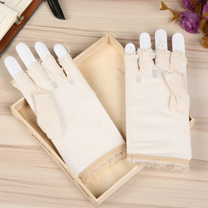 Женские сексуальные Нарядные Кружевные Перчатки с открытыми пальцами, солнцезащитные короткие перчатки без пальцев, кружевные перчатки для вождения, весенние и летние варежки - Цвет: Khaki