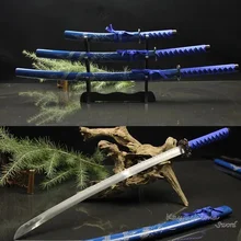 Free Shipping Decorative Sword Hand Forged 1045Carbon Steel Samurai Set Swords 3PCS With Stand Home Ornament-Blue Dragon