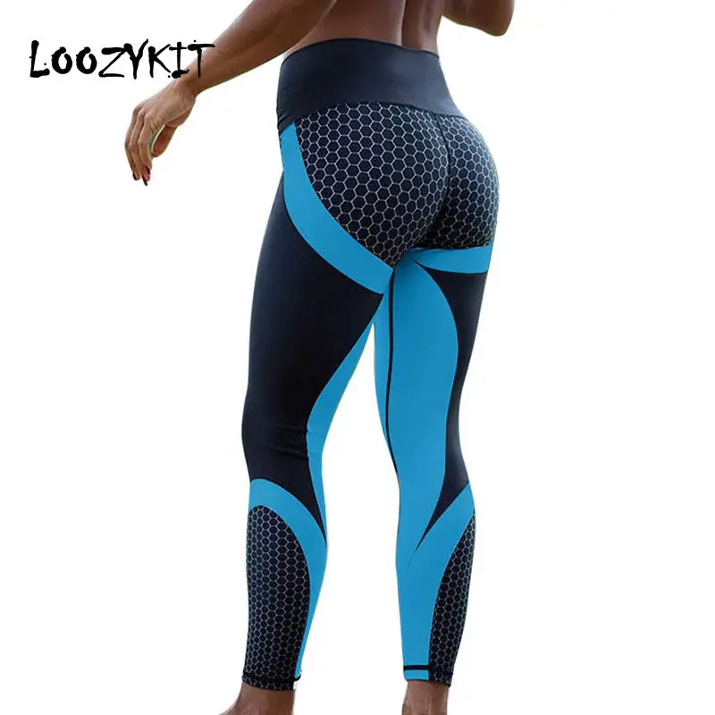 

LOOZYKIT Women's Yoga Pants Digital Printing Honeycomb Hip High Waist Workout Slim Fitness Leggings Ladies Sports Pants 2019