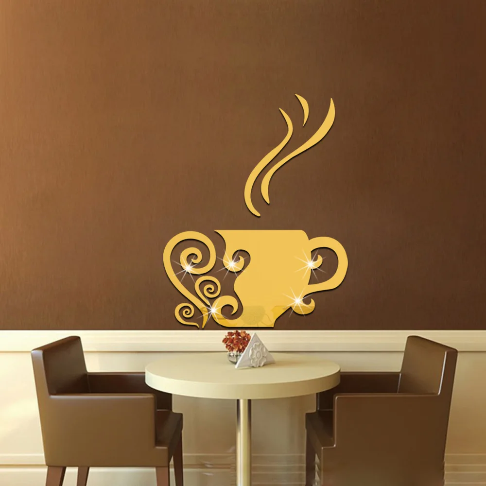 Acrylic Mirror Wall Sticker Coffee Wallpaper Poster Art Kitchen Wall Stickers Bedroom Home Decoration Accessories LJ193