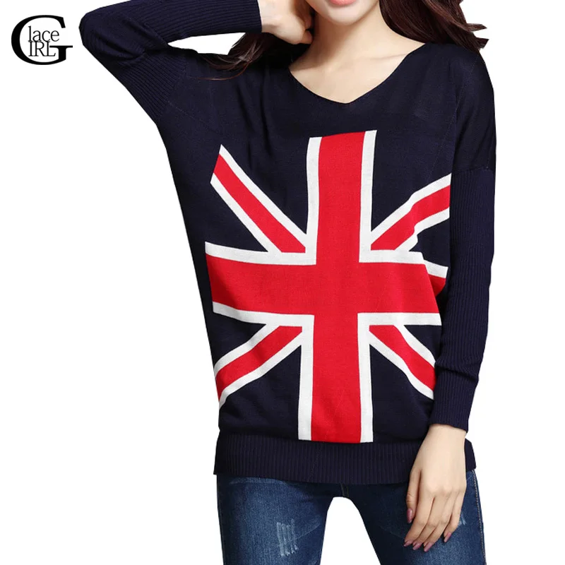 Big Sale Women Knitted Sweater Fashion 2018 British Flag Casual Knit