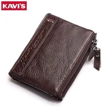 KAVIS Brand Leather Men Wallets Top Quality Genuine Leather Coffee Walet Men Card Holder Mini Wallet Men with Zipper Coin Pocket
