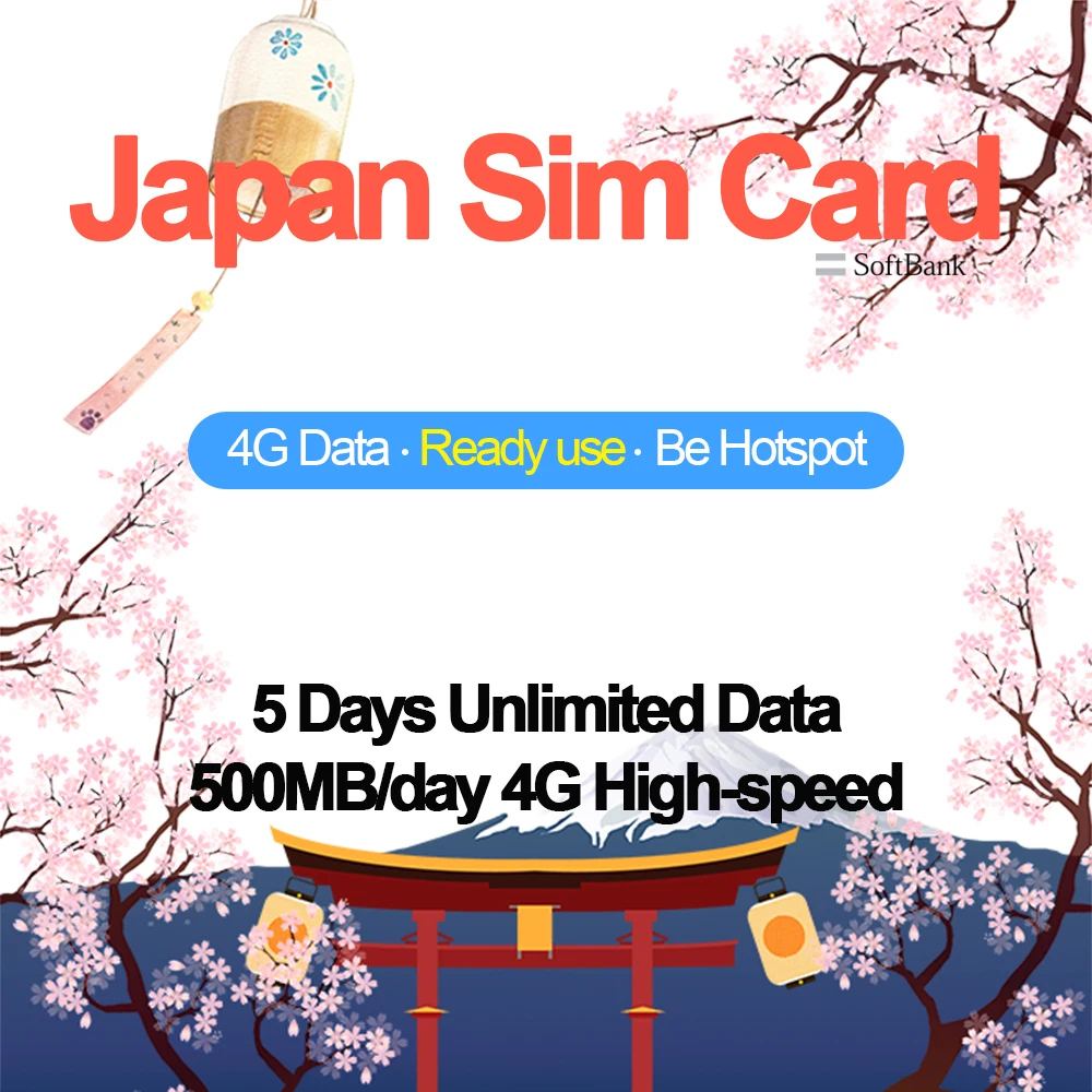 

Mewfi Japan Travel 5 Days Unlimited Data 500MB/Day 4G High-speed Data No Call Softbank Mobile Phone Sim Card Native Triple Sim