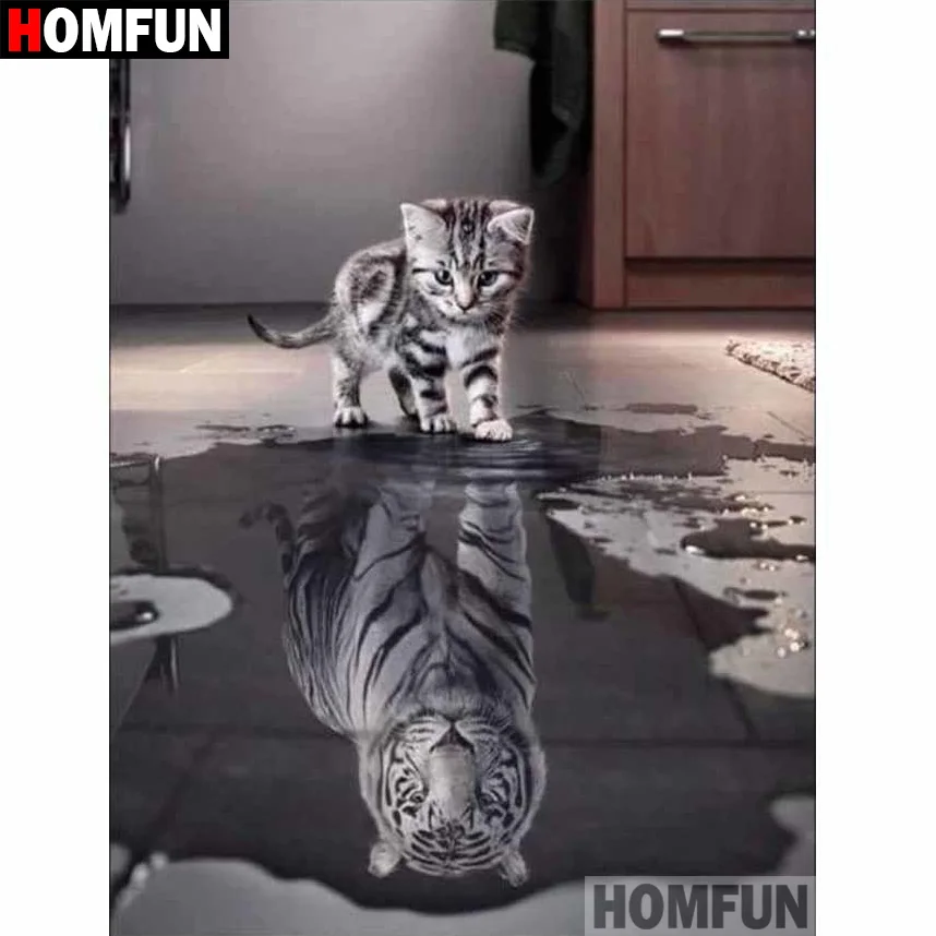 HOMFUN полный квадратный/круглый дрель алмазная живопись 5D «сделай сам» "тигр кошка" вышивка крестом 3D домашний Декор подарок BK020