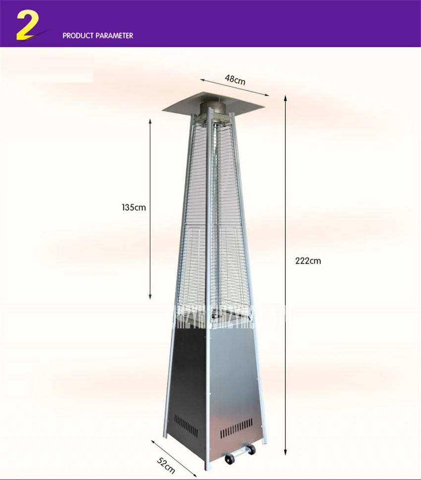 Мобильная башня-образная пламя сжиженного газа нагревательная печь четырехсторонняя стеклянная трубка открытый коммерческий газовый нагреватель 12,9 кВт