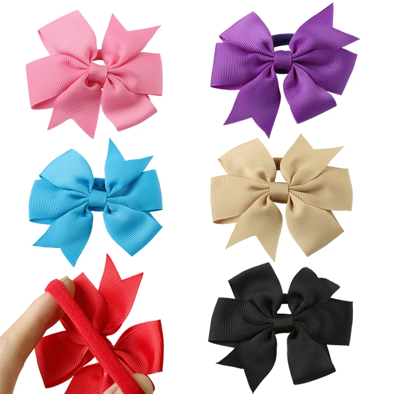 20 color Grosgrain Ribbon Boutique Bows Hair Tie Girls Hair Rope Ponytail Holder Headwear 2pcs
