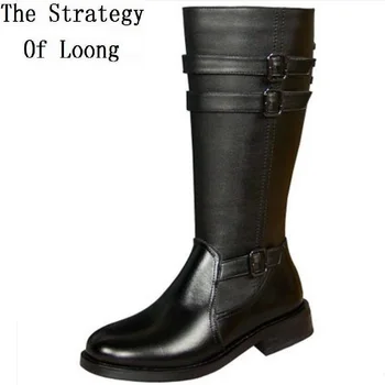 

Men Full Grain Leather British Style Long Boots Winter Round Toe High Cylinder Pure Color Comfortable Casual Long Boots