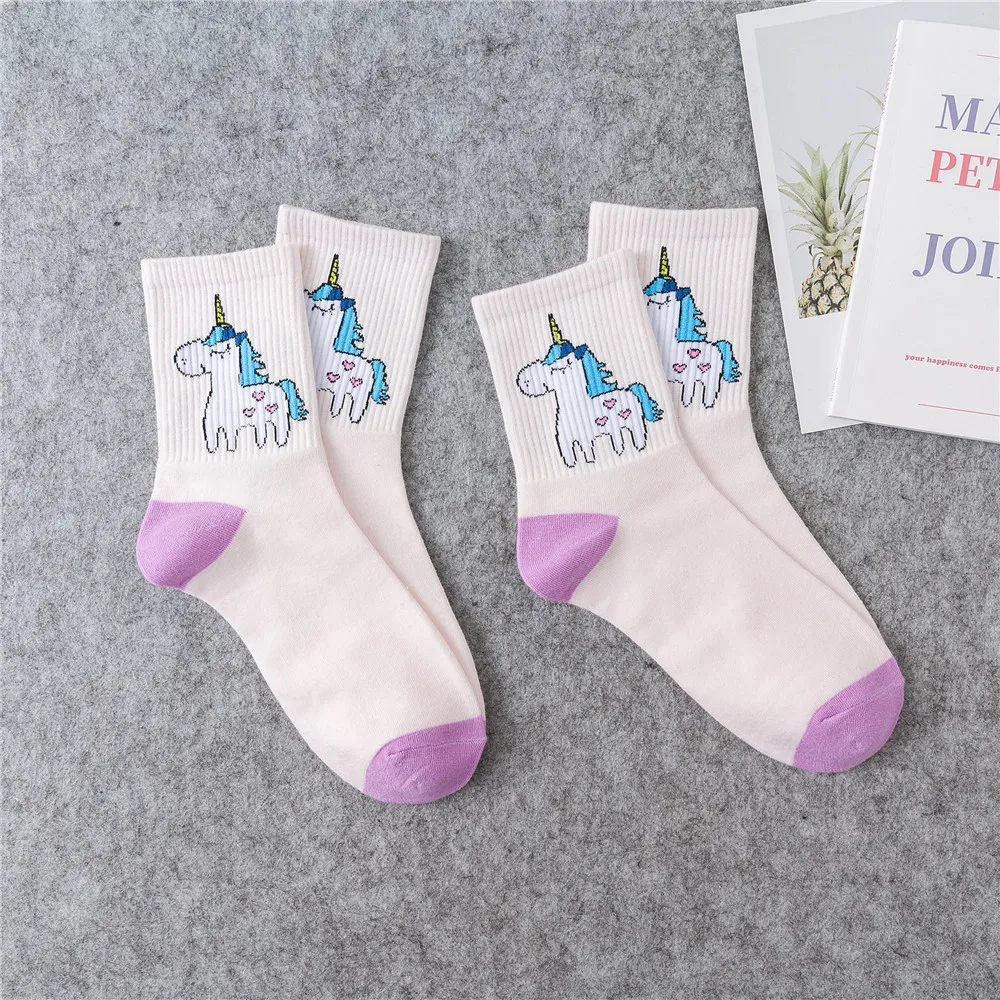 

New Unicorn Women Socks Cartoon Animals Ins Popular Funny Socks Art Happy Crew Harajuku kawaii happy girl woman sock