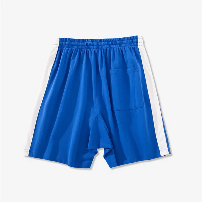 Для мужчин Лоскутная лента хлопок мужские Бермуды пляжные шорты длиной до колен, с карманами, высокое улицу в полоску Футболка для