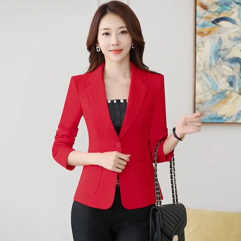 Повседневный офисный Женский блейзер размера плюс, весенний женский Блейзер черного цвета, женский элегантный пиджак для улицы, женский пиджак Q1343