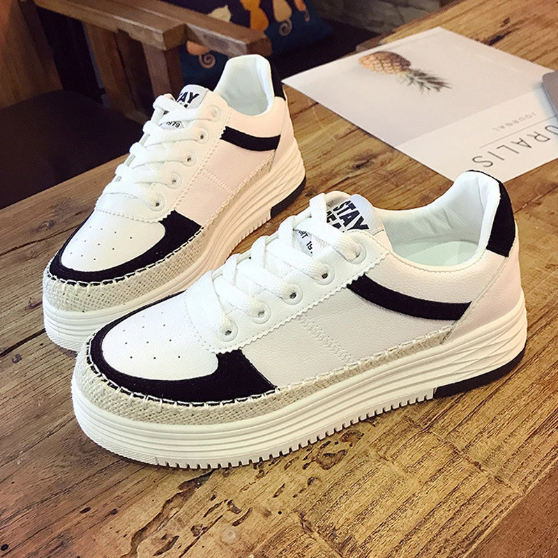

LAKESHI Women Shoes Autumn White Sneakers For Women Vulcanized Shoes Fashion Casual Shoes Female Flat Lace Up Platform Sneakers
